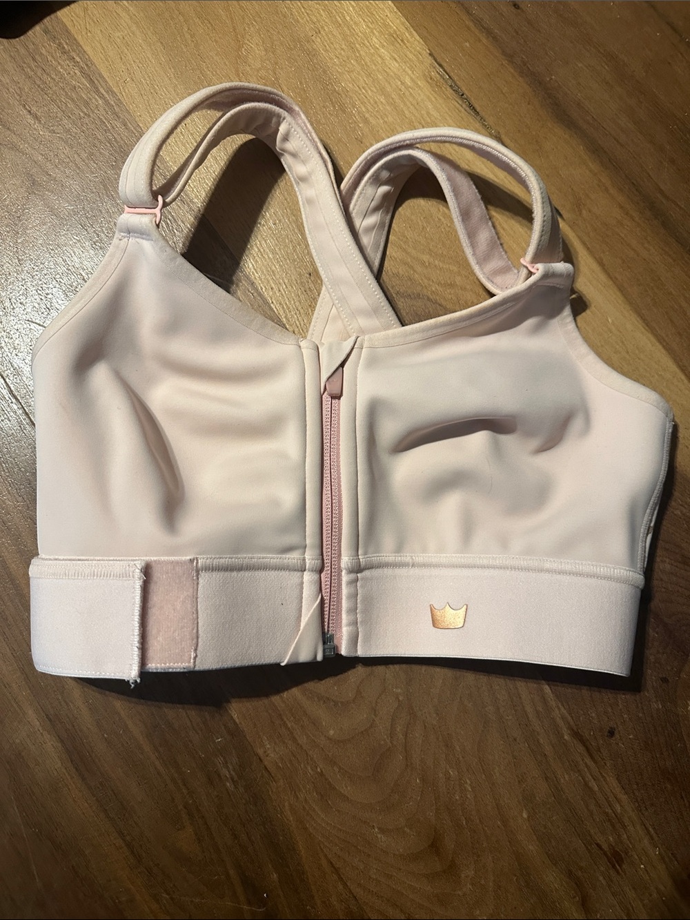 SHEFIT Front-Zip High Support Sports Bra in Blush Pink